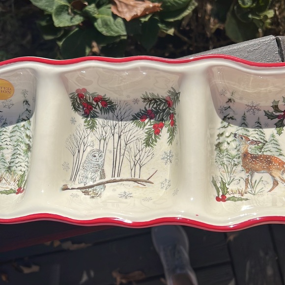 CHRISTMAS dish winter forest 3 section server - Picture 4 of 16